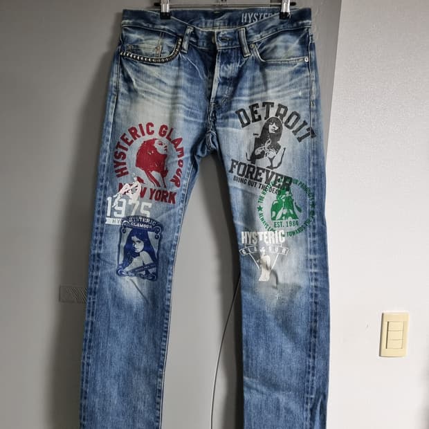 히스테릭글래머 프린팅 스터드 데님