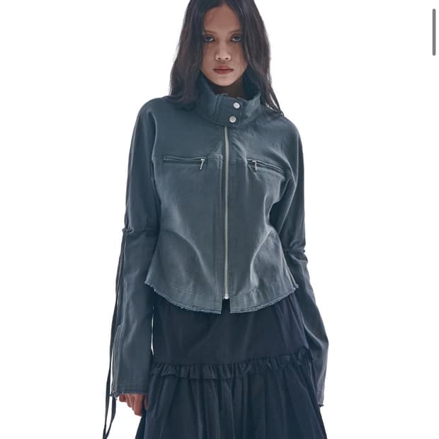 플레이스 스튜디오 데미지 빈티지 워싱 스트링 라인 코튼 집업 자켓