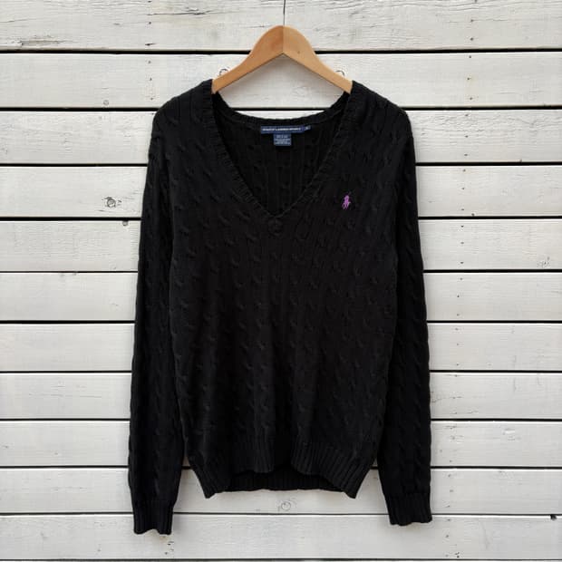 Polo 폴로 케이블 꽈배기 브이넥 니트
