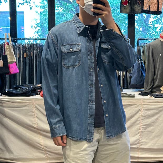 XXL) Wrangler 랭글러 투포켓 워크웨어 코튼 데님 셔츠