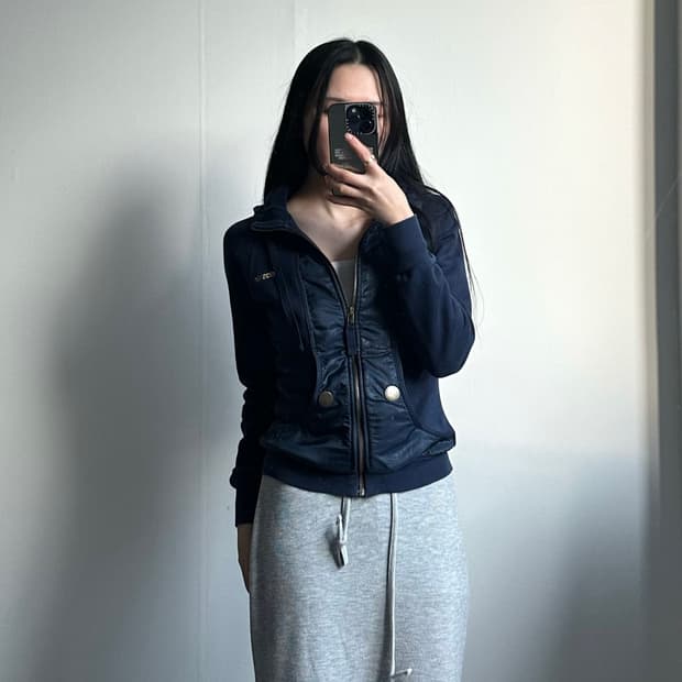 아디다스 올드스쿨 자수로고 네이비 후드집업