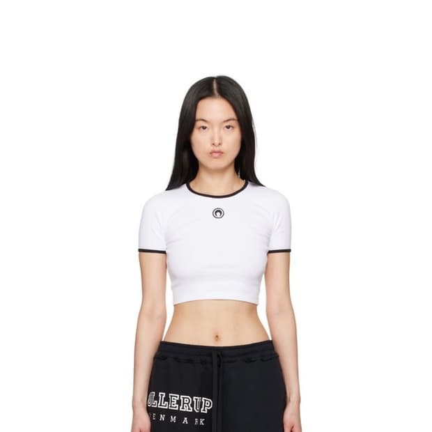 마린 세르(MARINE SERRE) 화이트 크롭 티셔츠 S
