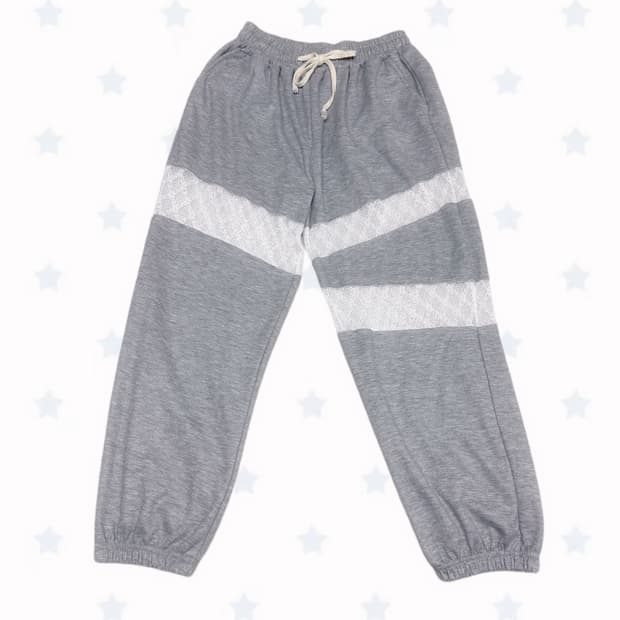 (이체시에눌)폭스빈티지 뉴스스 커스텀 그레이 화이트 레이스 츄바 조거팬츠