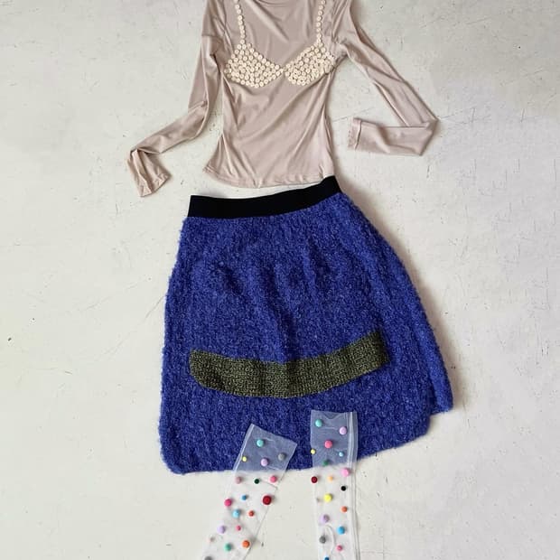 Cobalt blue banding boucle skirt