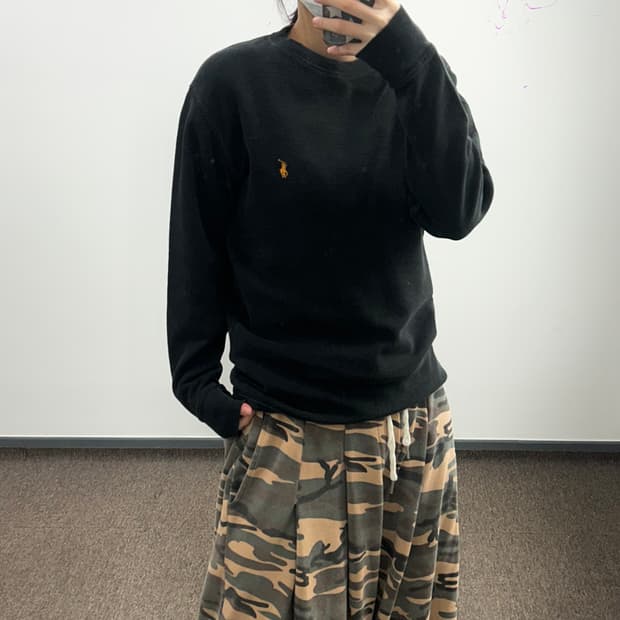 Polo 폴로 랄프로렌 우먼스 블랙 옐로우 포니 와플 니트