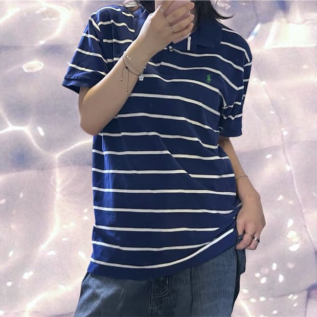 폴로 랄프로렌 PK 스트라이프 반팔 카라 티셔츠 네이비 XL