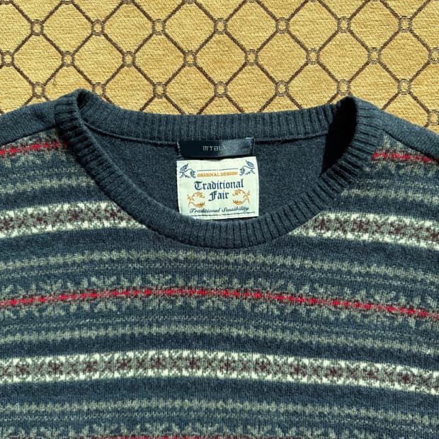 네이비 아가일 엘보우 패치 니트