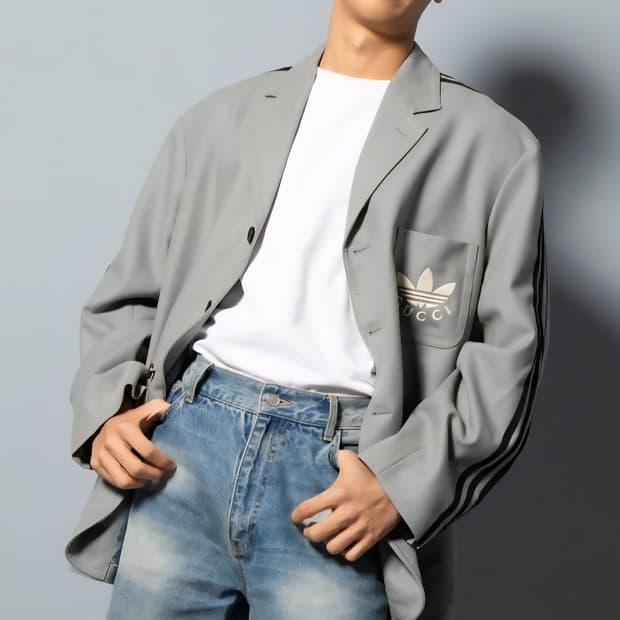 구찌 x 아디다스 테일러드 사이드 삼선 블레이저 자켓