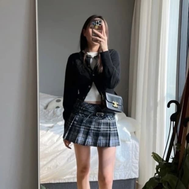 글로니 인디고 스커트 블루 s/m / 미니 플리츠 체크 소녀시대 태연