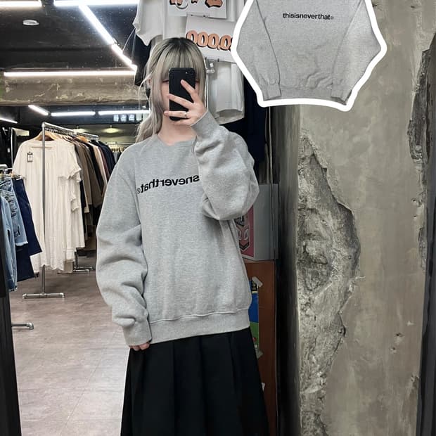 디스이즈네버댓 자수 로고 기모 맨투맨 그레이 S #csz3868