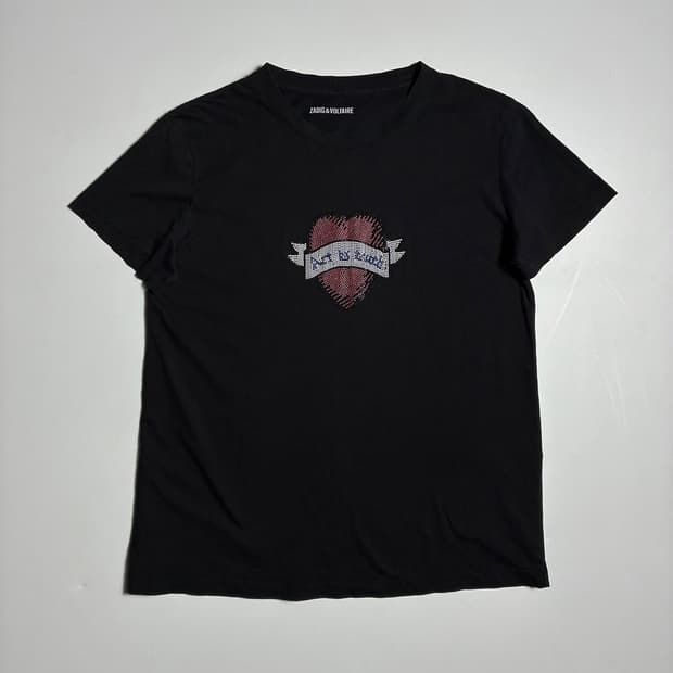 쟈딕앤볼테르 하트 그래픽 블랙 코튼 반팔 티셔츠 R2352