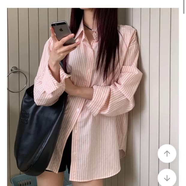 새상품 모디무드 싱글 스트라이프 코튼 셔츠 레드 핑크 빈티지