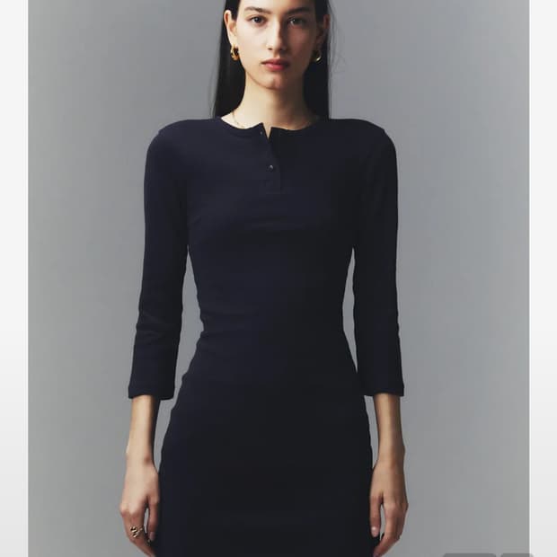 3/4 버튼 플라이 미니 드레스  네이비