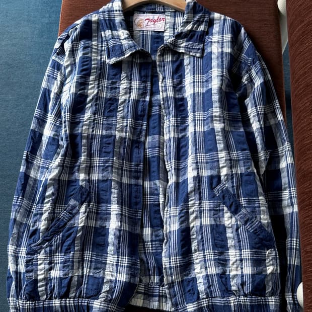 Cotton sucker wrinkled zip blouson