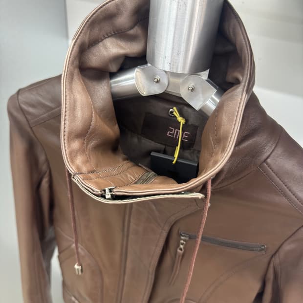 High-neck lamb leather jacket