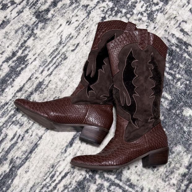 {UNKNOWN} Western Mixed Leather Boots   
