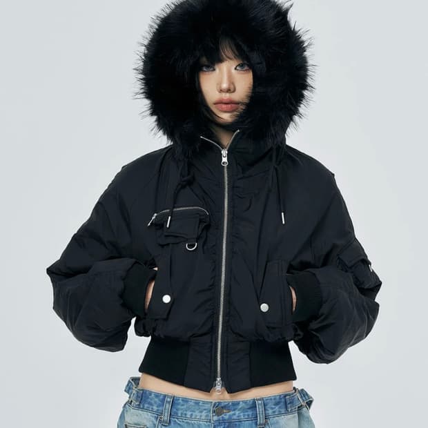스키즘인듀싱 HOODED PUFFER JACKET BLACK