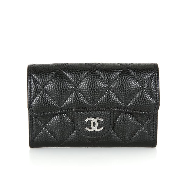 샤넬 클래식 캐비어 플랩 카드지갑 똑딱이 블랙 지갑 AP0214