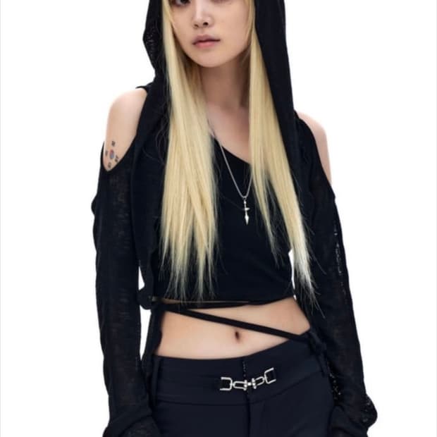 k.od kod 케이오드 니트 볼레로 후디드 가디건 블랙