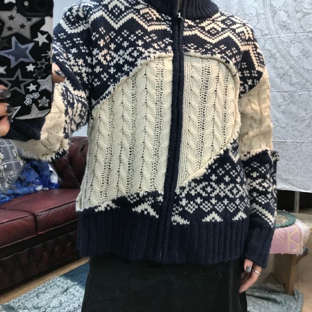 자라 여성 에스닉 절개 디테일 니트집업 자켓 