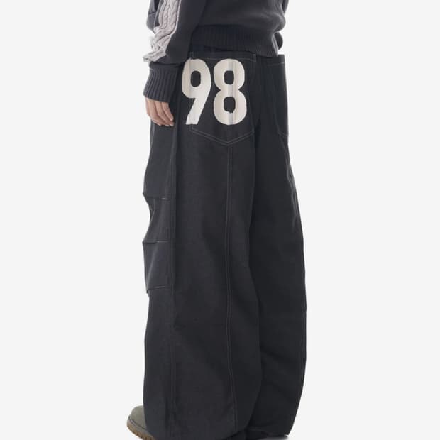 아캄 98 Printed Knee 핀턱 데님 팬츠 1 블랙