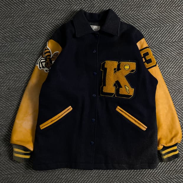 USA 빈티지 박시핏 레더 머직 바시티 자켓o 3485