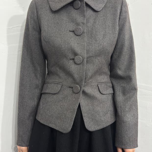 glass line gray button wool jacket