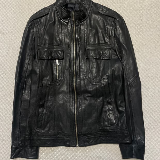 SIEG 웨스턴 무드 램스킨 양가죽 절개 포켓 레더 자켓