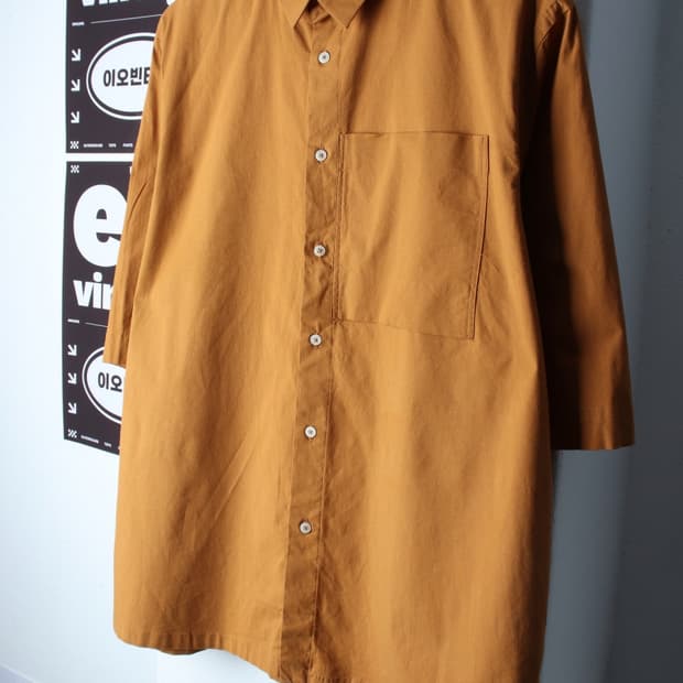 (XL-2XL) 자라 반팔 카라 티셔츠 셔츠 남방 브라운-H32131