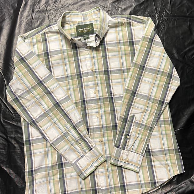 에디바우어 빅체크패턴 페이퍼 코튼 셔츠 L