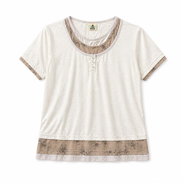 버터플라이 배색 레이어드 티 