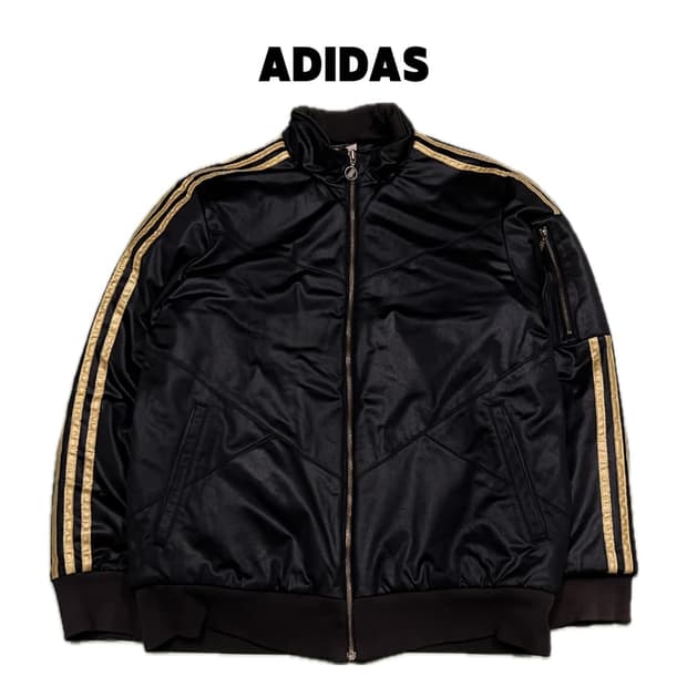 (M) 아디다스 올드스쿨 백로고 패딩 유광 점퍼 검/골