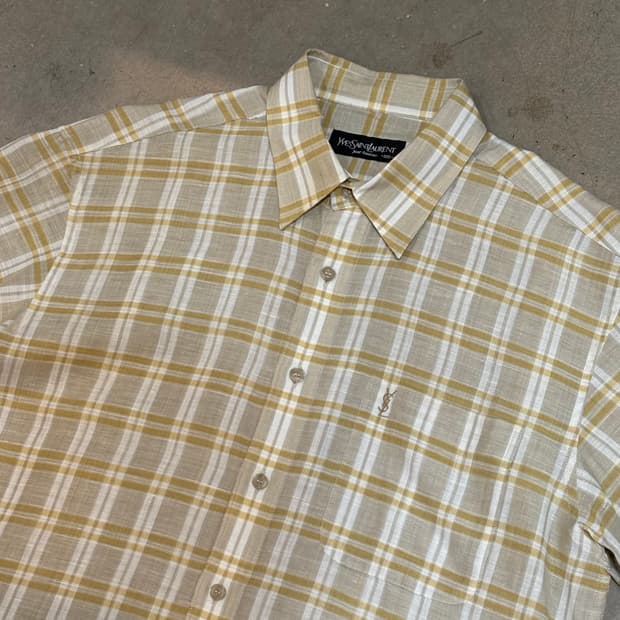 100 입생로랑 옐로우 체크 빈팔 셔츠 