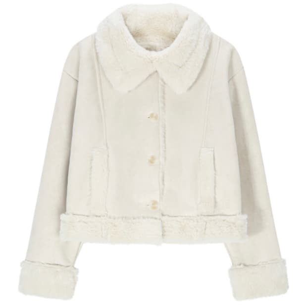 벨리아르 버니 셔링 코트 무스탕 아이보리