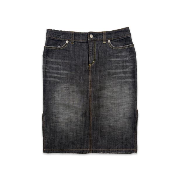 빈티지 블랙 데님 사이드 지퍼 미디 스커트