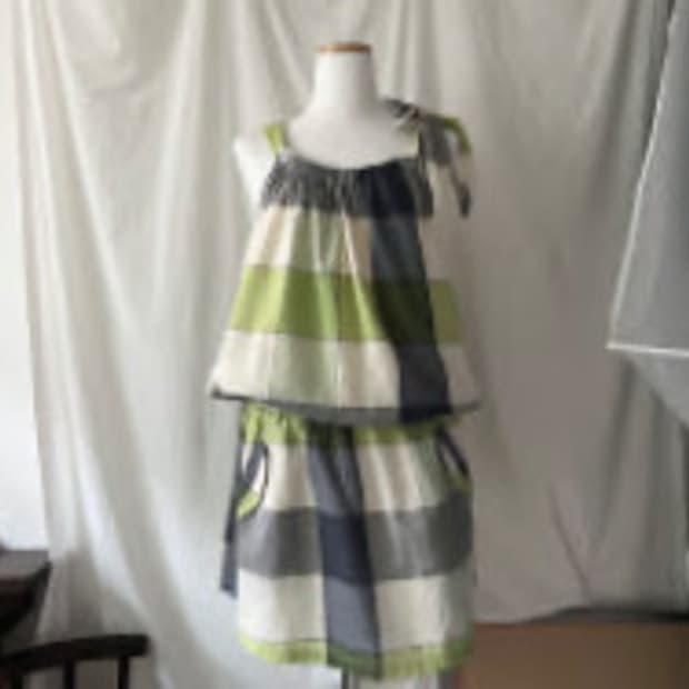 메로나 체크 슬리브리스 원피스 