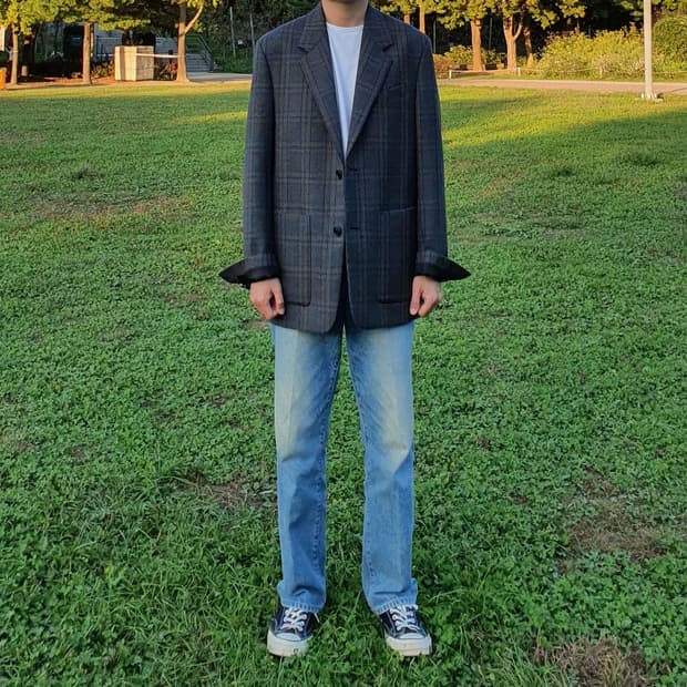 솔리드옴므 체크 울 블레이저 48(사은품: 슬랙스)