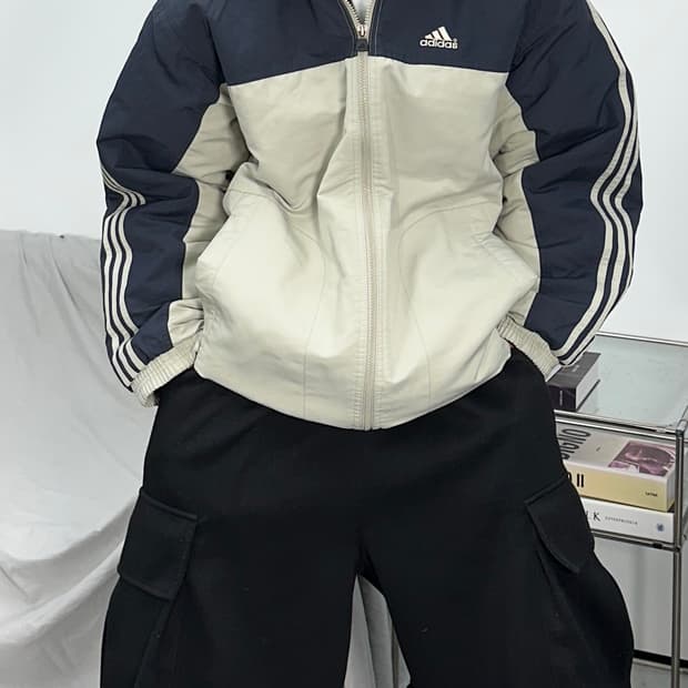 아디다스 90s 네이비 베이지 점퍼 XL
