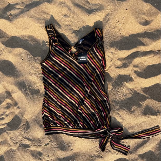 DREA MYMINX Wood-Ring Boho Stripe Top