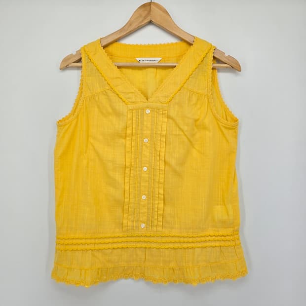 일본 빈티지 B.L.U.E. 옐로우 민소매 블라우스 
