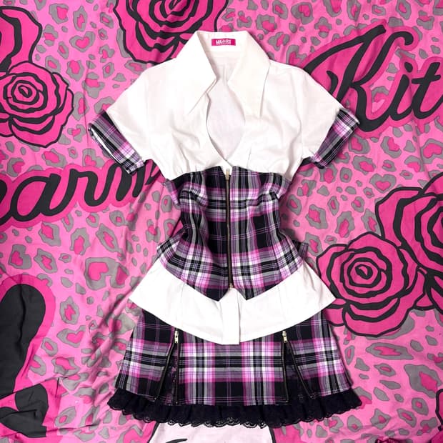 MA*RS마즈 블랙핑크 체크 셋업 히메오네갸루 핀터 스쿨고갸루 일본빈티지