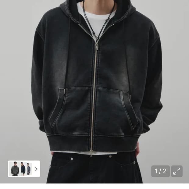 (새상품)(L) 알리스 플레인 피그먼트 크롭 후드집업 [워시드블랙]