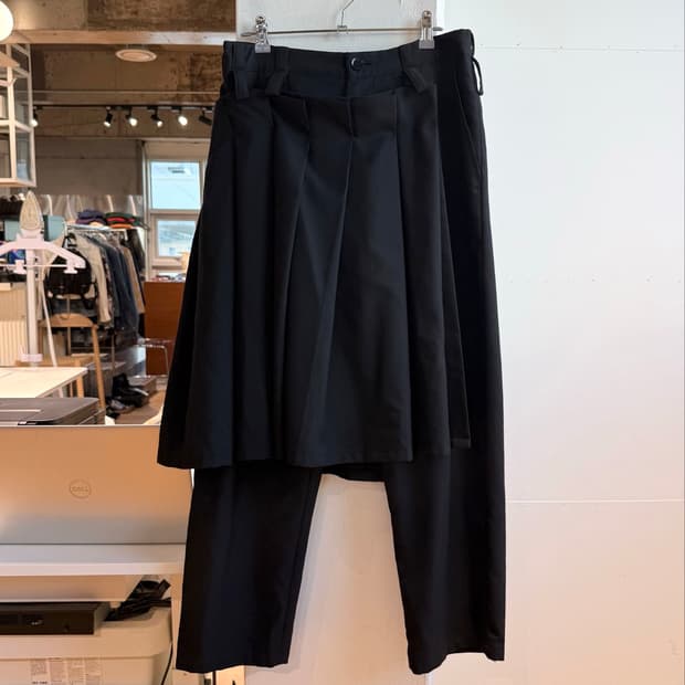요지 야마모토 ground y 블랙 레이어드 스커트 팬츠