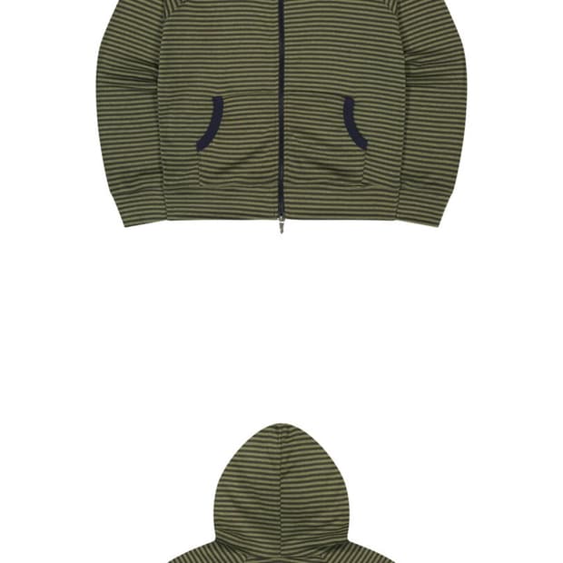 주영X탄산 스몰 로고 후드집업 스트라이프 카키