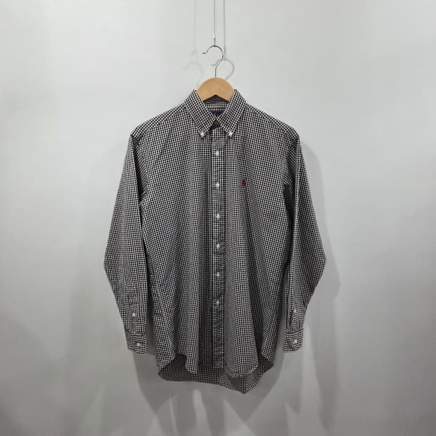 폴로랄프로렌 버튼다운 블랙 깅엄체크 셔츠 S