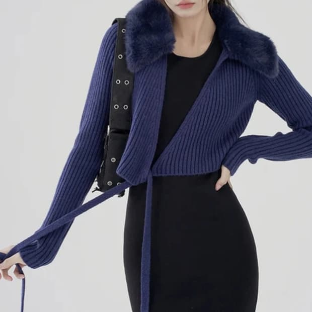 자라 Zara s사이즈 카라 퍼 가디건 네이비