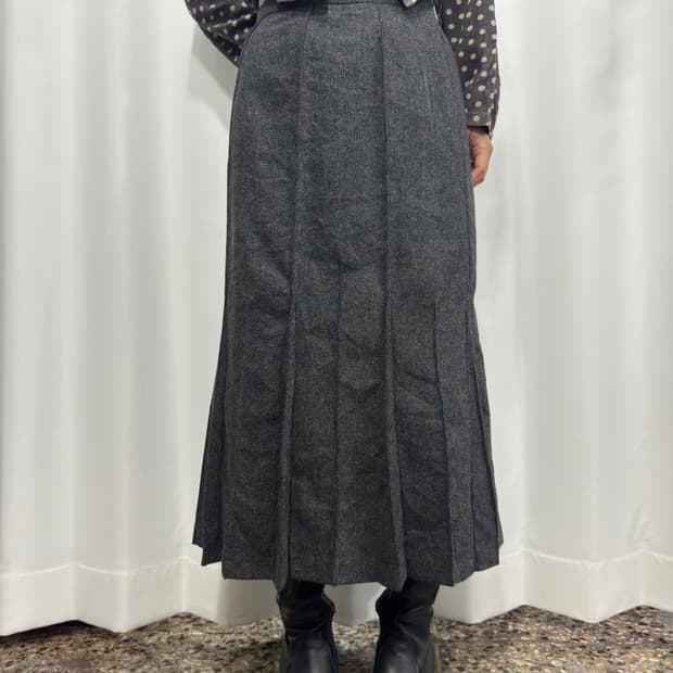 permity gray wool pleats long skirt