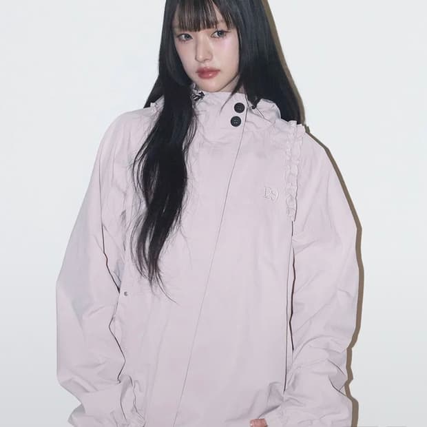 일리고 오블리크 프릴 후드 자켓 핑크