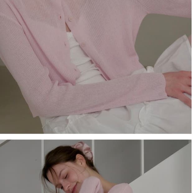 (새상품) 레테라 린넨 라운드 가디건 핑크