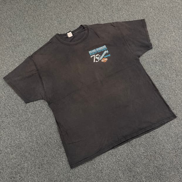 xl) 할리데이비슨 빈티지 하와이 군함 프린팅 반팔 티셔츠